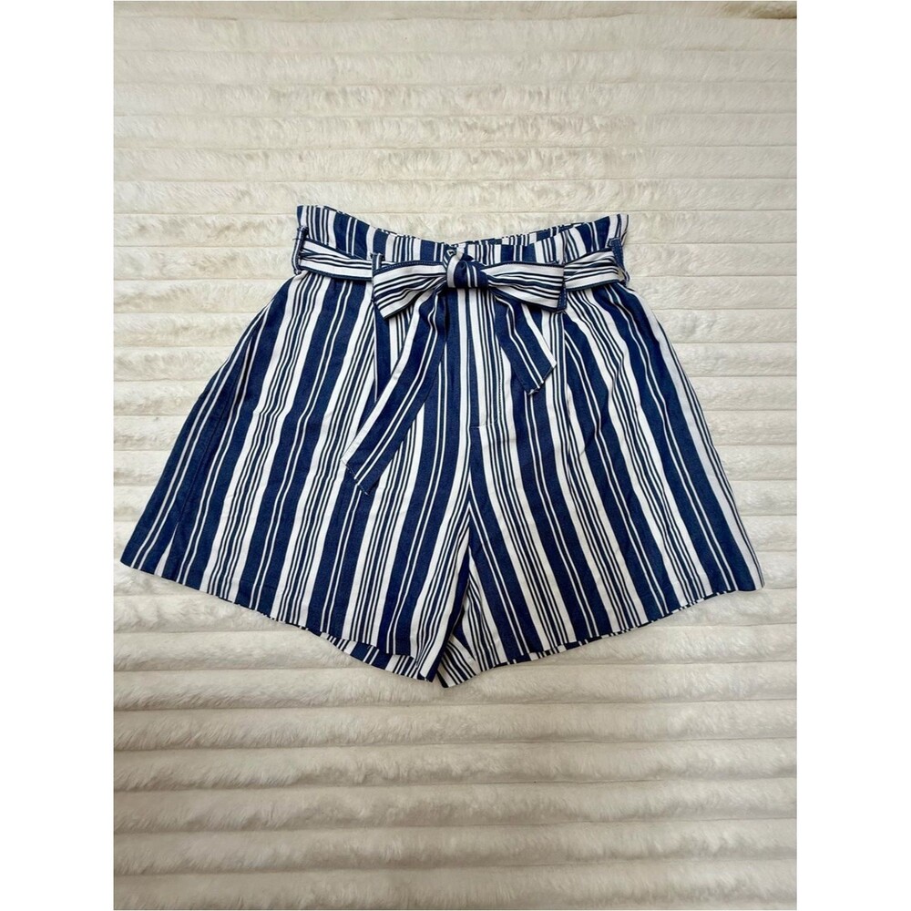 GB Navy and White Striped Paperbag Waist Shorts